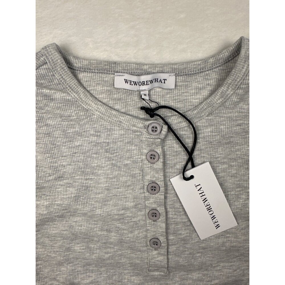 WeWoreWhat Womens Henley Bodysuit Gray Sz M Ribbed Long-Sleeve Comfy Stretch NWT - Picture 3 of 11